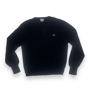 Vintage IZOD Lacoste Dark Navy Blue Orlon Acrylic V Neck Long Sleeve Sweater XL
